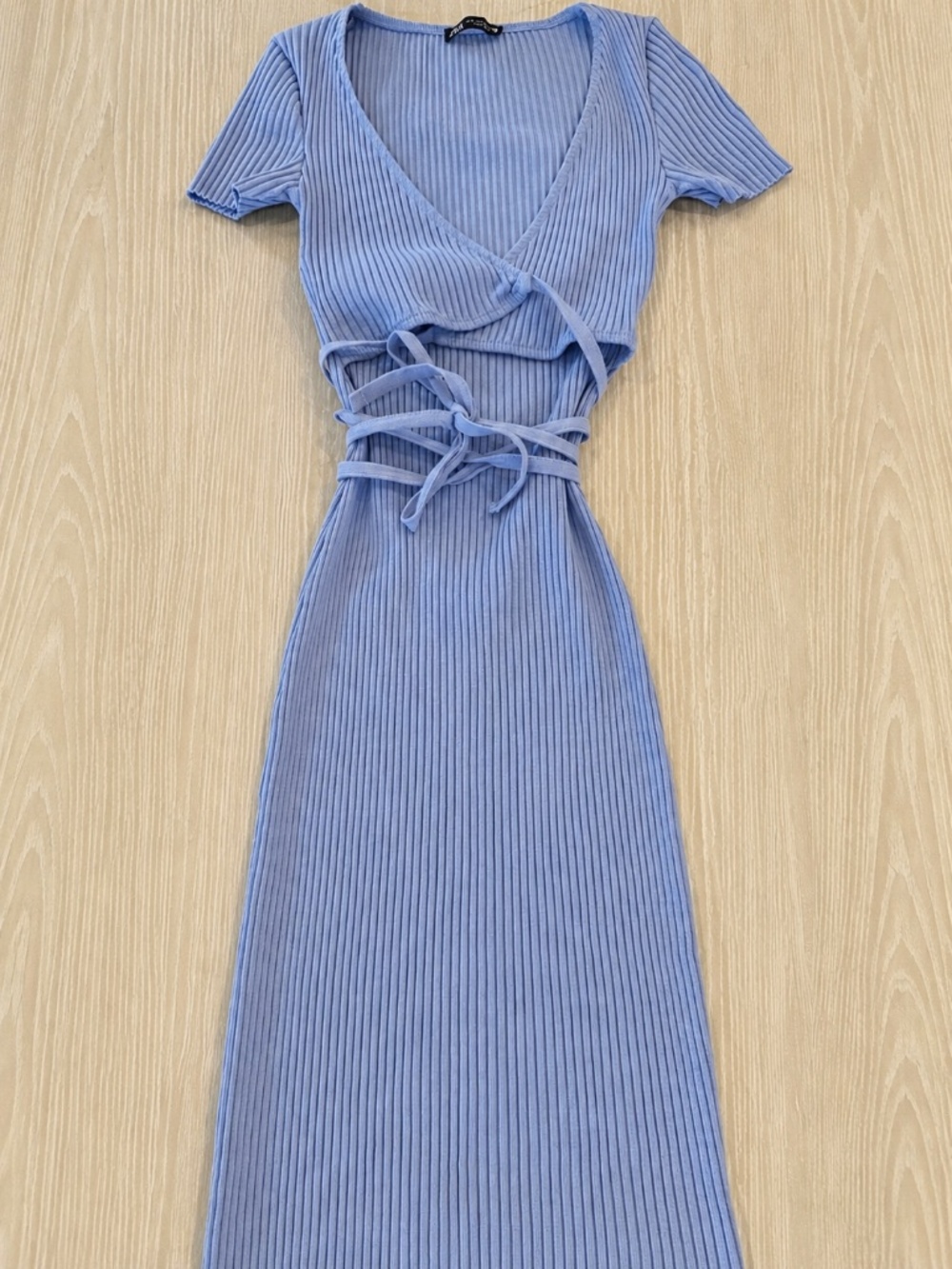Zara Light Blue Ribbed Cutout Midi Dress – NWOT – Size Small